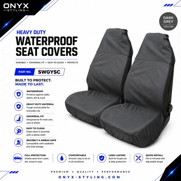Universal Front Seat Covers – Dark Grey Water Resistant Heavy Duty Protectors