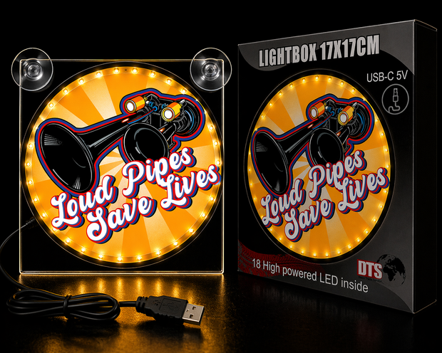 Lightbox Deluxe Loud Pipes Save Lives Orange LED – USB 17x17cm