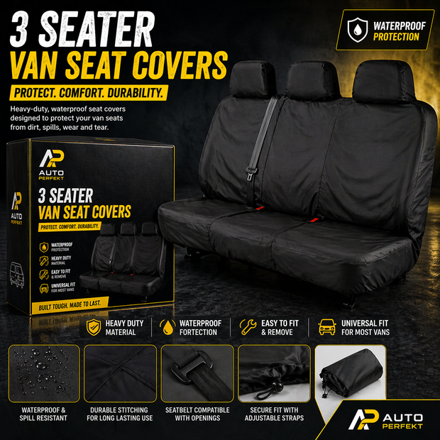 3 Seater Van Seat Covers – Waterproof Heavy Duty Protectors (Universal Fit)