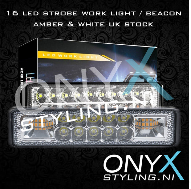 16 LED WHITE/AMBER GRILL STROBE LIGHT 12V - 80V