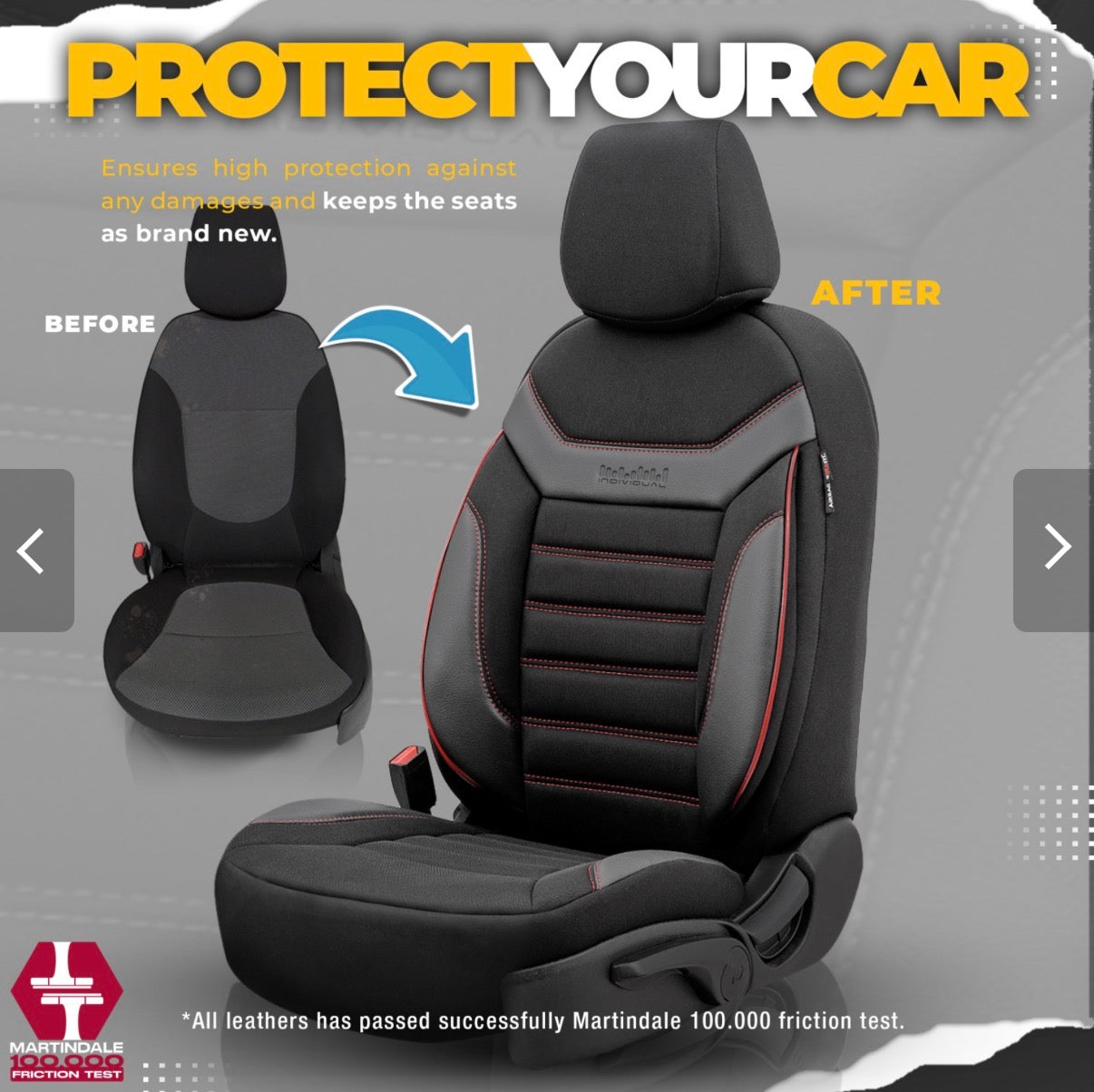 Premium Universal Seat Covers – Full Set Front & Rear – 7-Layer Comfort – Airbag Compatible black with red stitch