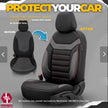 Premium Universal Seat Covers – Full Set Front & Rear – 7-Layer Comfort – Airbag Compatible black with red stitch