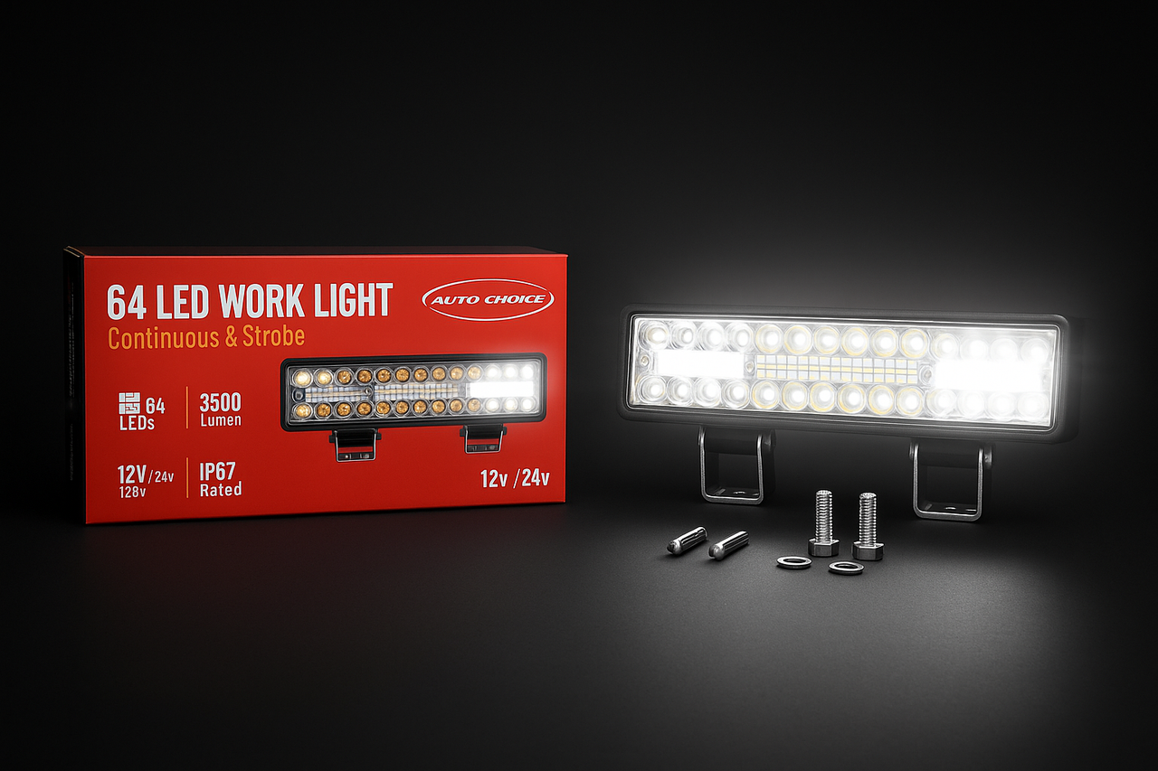 Auto Choice 64 LED Work Light | 19200 Lumen Continuous & Strobe Bar | IP67 Waterproof