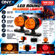 LED Round Double-Sided Marker Lights – Amber / Red – 12V/24V (Twin Pack)