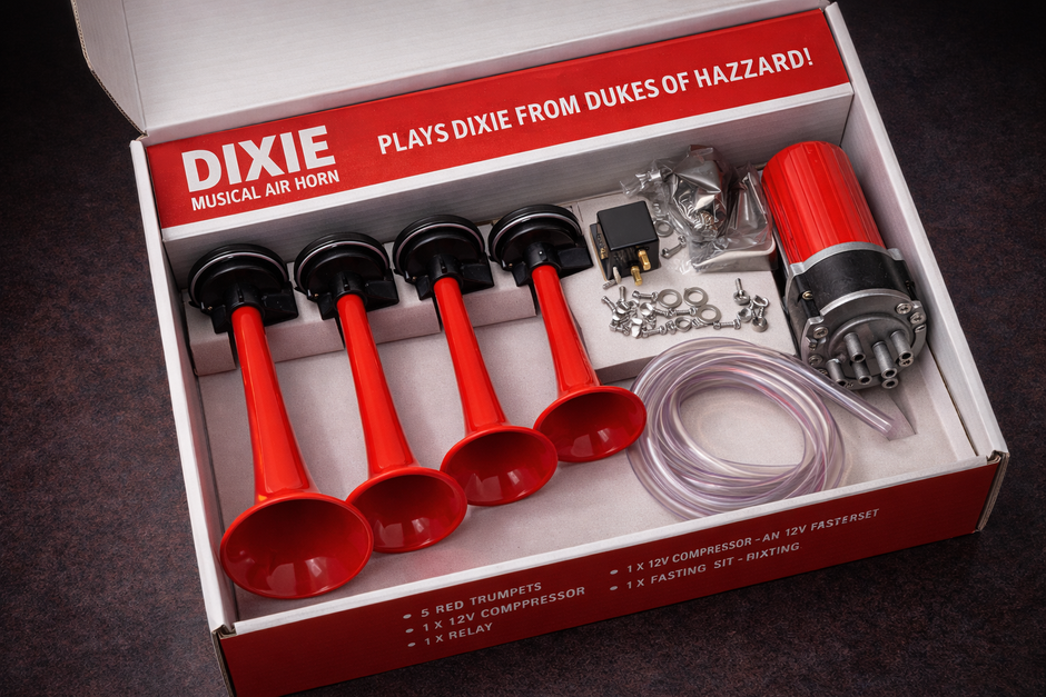 Dixie Musical Air Horn Kit 12V – 5 Trumpet Dukes Style Train Horn with Compressor