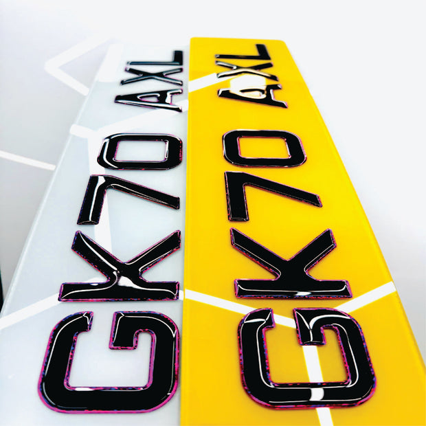 3D GEL METRO STYLE NUMBER PLATES UK PINK OUTLINE