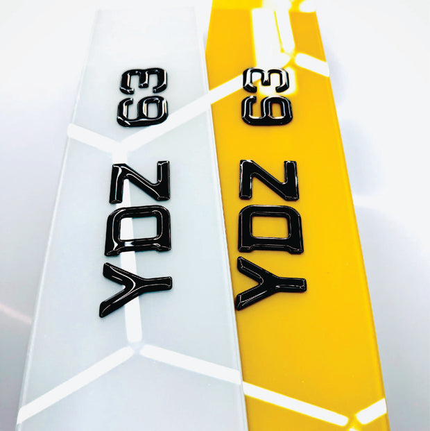 3D GEL 60mm METRO STYLE NUMBER PLATES UK GLOSS BLACK