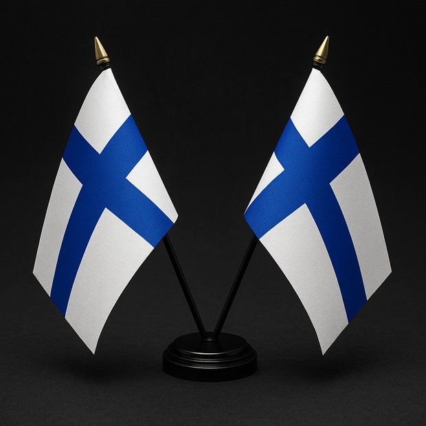 Finland Colours Twin Table Flag – With Poles & Holder (28cm)