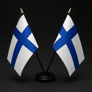 Finland Colours Twin Table Flag – With Poles & Holder (28cm)