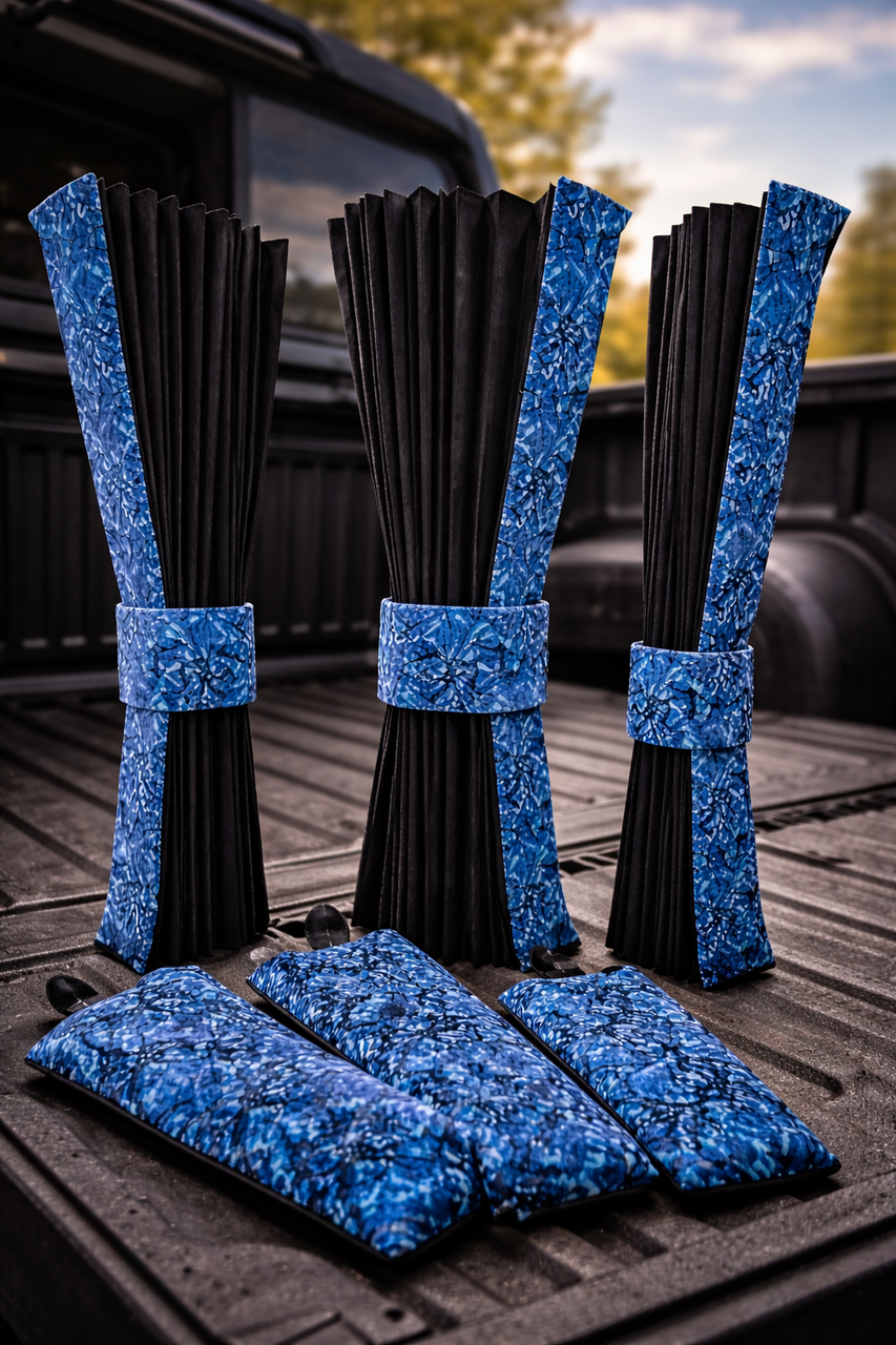 Black Side Curtain Set with Danish Plush Blue – Truck & Lorry Cab Curtains