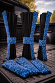 Black Side Curtain Set with Danish Plush Blue – Truck & Lorry Cab Curtains