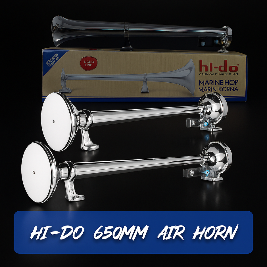 Hi-Do 650mm Chrome Air Horn Pair – 24V Truck Horns
