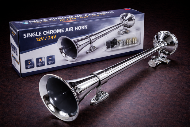 63cm Chrome Thromba Air Horn 12V / 24V Single Trumpet