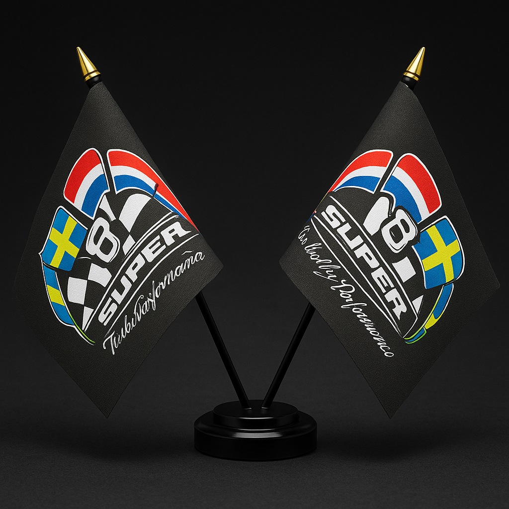 Super V8 Twin Table Flag – With Poles & Holder (28cm)