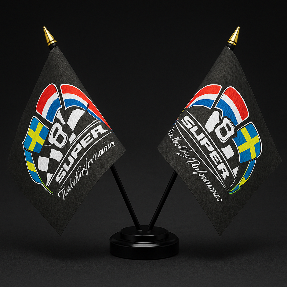 Super V8 Twin Table Flag – With Poles & Holder (28cm)