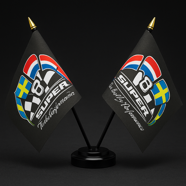 Super V8 Twin Table Flag – With Poles & Holder (28cm)