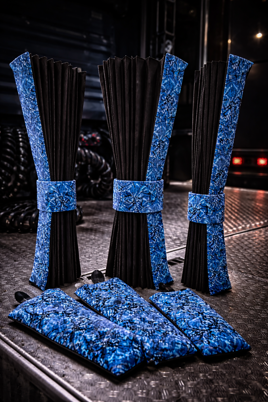 Black Side Curtain Set with Danish Plush Blue – Truck & Lorry Cab Curtains