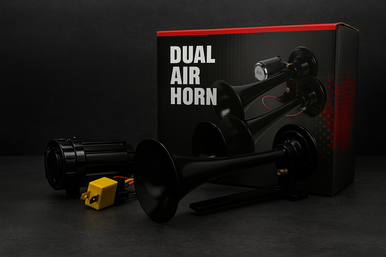 Dual Air Horn Kit 12V with Compressor, Relay, Tubes & Fittings – Super Loud Twin Trumpet Horn