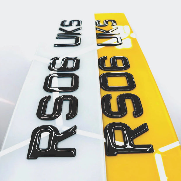3D GEL 50mm METRO STYLE NUMBER PLATES UK GLOSS BLACK