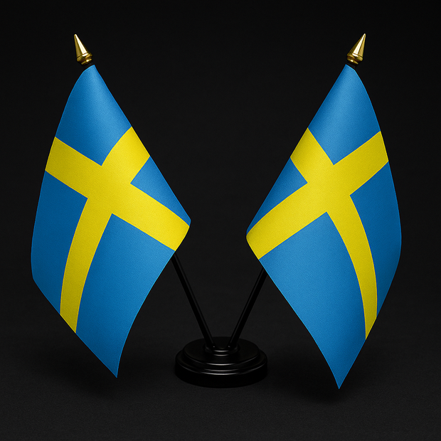weden Colours Twin Table Flag – With Poles & Holder (28cm)