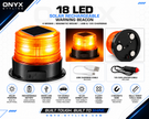 18 LED Solar Rechargeable Amber Warning Beacon – 4 Flash Modes | Magnetic Mount | 12V