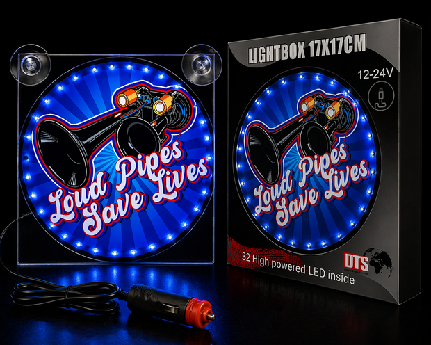 Lightbox Deluxe Loud Pipes Save Lives Blue USB LED – 12-24V 17x17cm