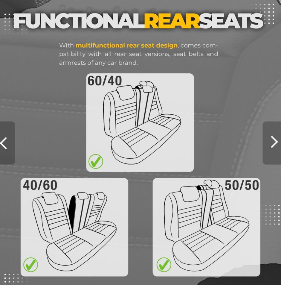 Premium Universal Seat Covers – Full Set Front & Rear – 7-Layer Comfort – Airbag Compatible black with red stitch