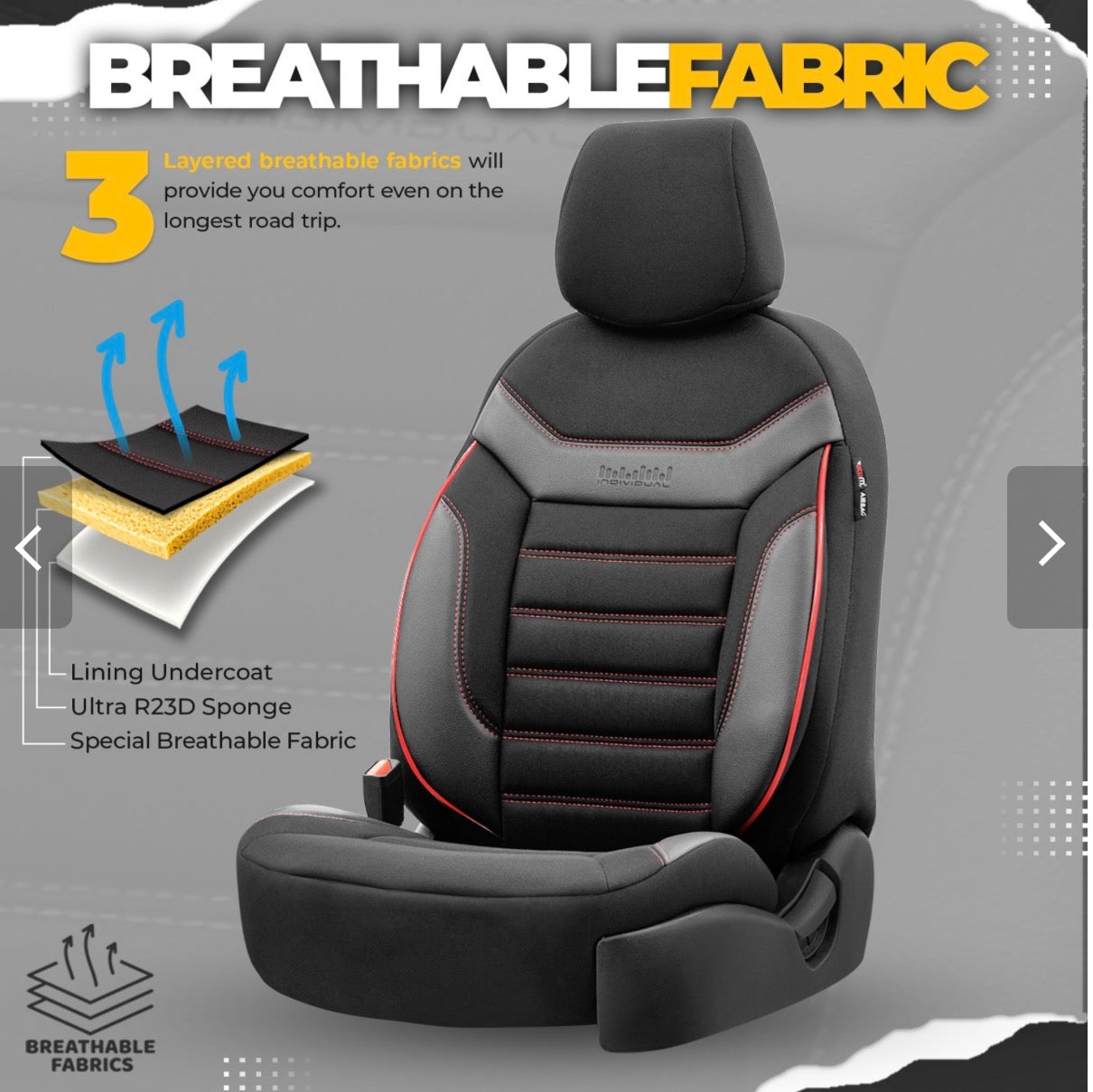 Premium Universal Seat Covers – Full Set Front & Rear – 7-Layer Comfort – Airbag Compatible black with red stitch
