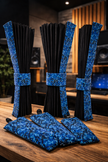 Black Side Curtain Set with Danish Plush Blue – Truck & Lorry Cab Curtains