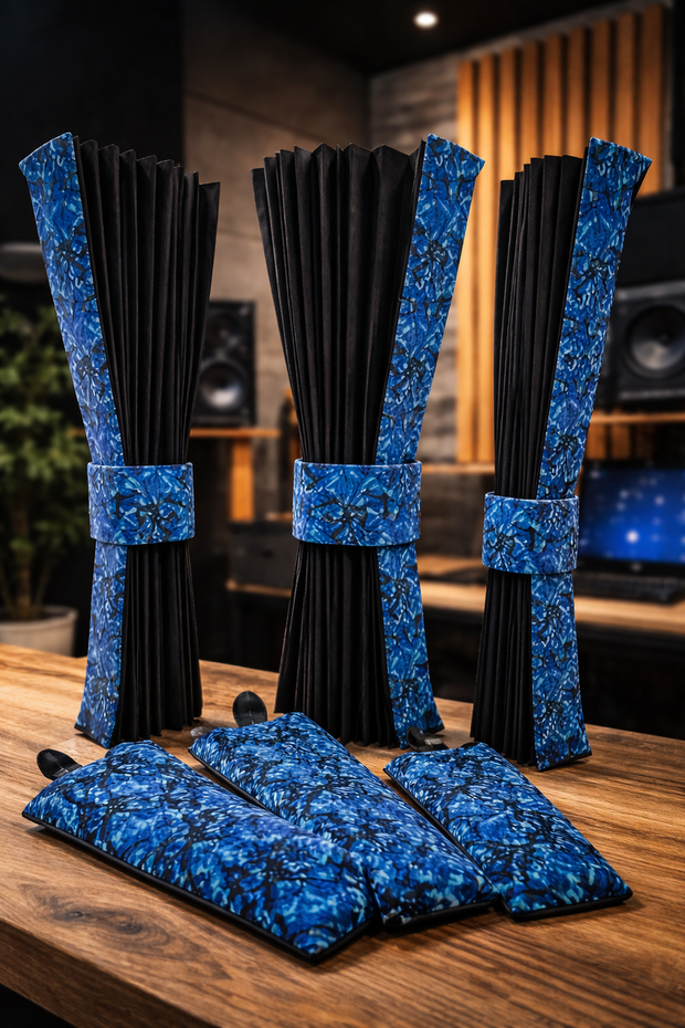 Black Side Curtain Set with Danish Plush Blue – Truck & Lorry Cab Curtains
