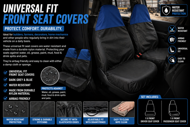 Universal Front Seat Covers – Black & Blue Water Resistant Set (2 Pack)