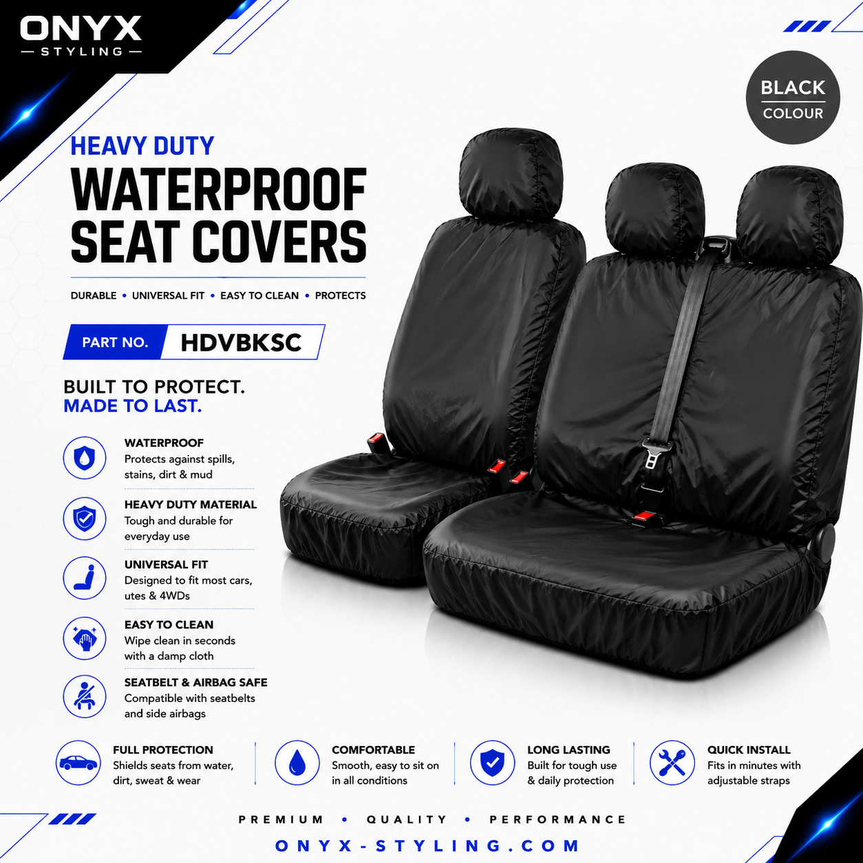 3 Seater Van Seat Covers – Waterproof Heavy Duty Protectors (Universal Fit)