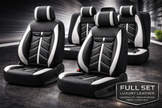 Luxury Eco Leather Seat Covers – Grey & Black Sport Design – Full Set Front & Rear – Universal Fit