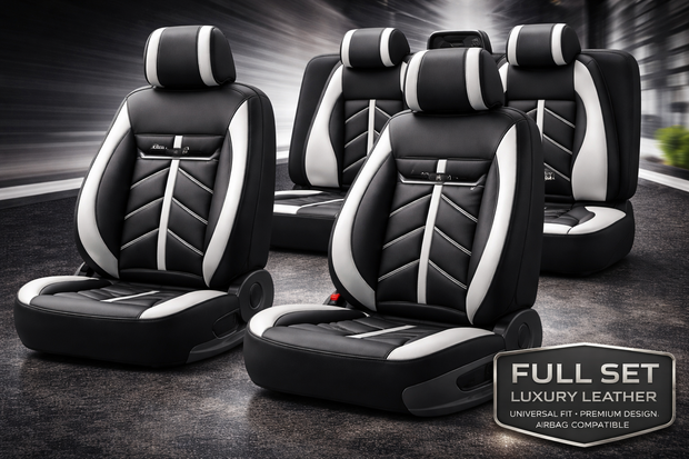 Luxury Eco Leather Seat Covers – Grey & Black Sport Design – Full Set Front & Rear – Universal Fit
