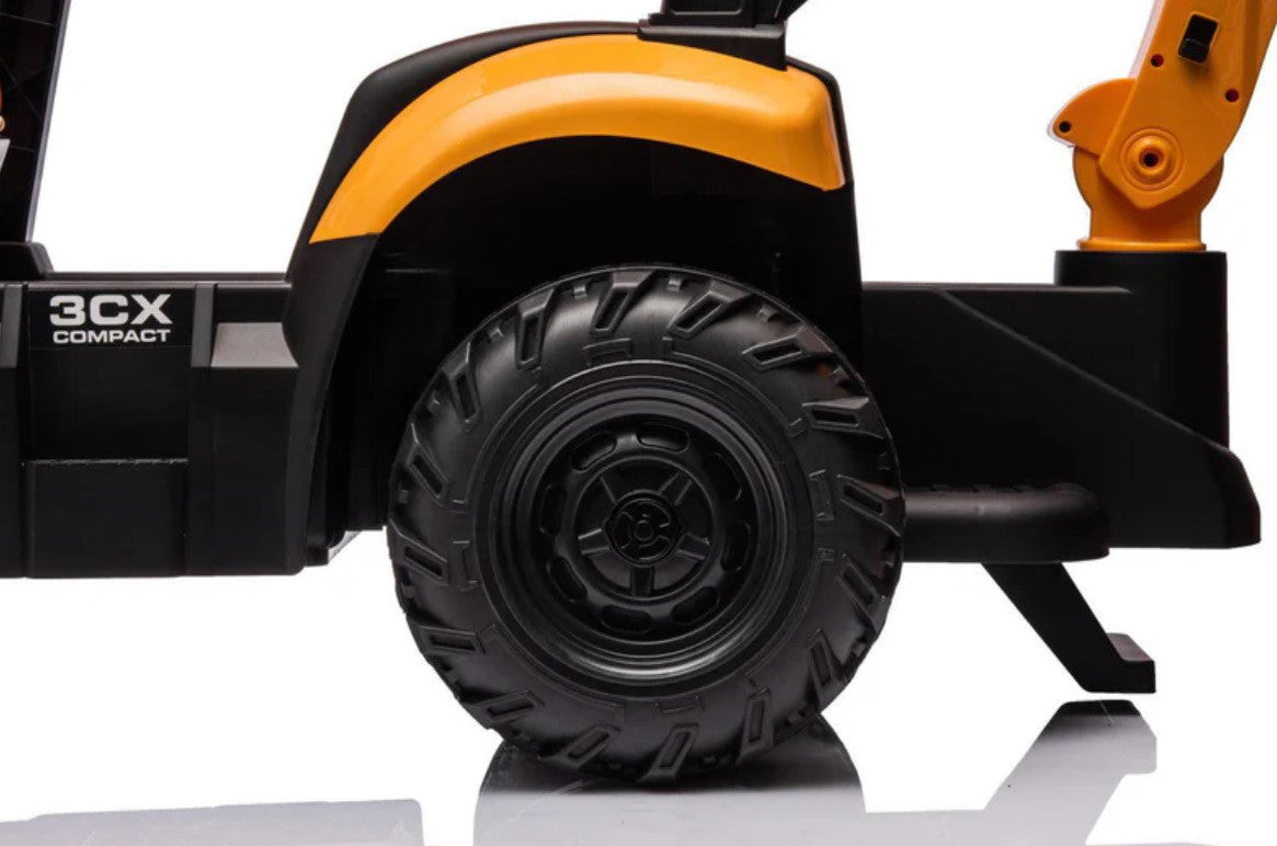 JCB 12 V Licensed Electric Ride-On Tractor with Loader & Backhoe – Yellow Construction Edition (by Onyx Kids)