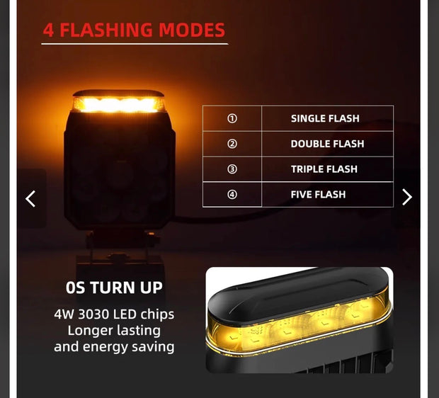 14W LED Work Light with Amber Strobe – Dual Colour White & Warning Light 12V-24V