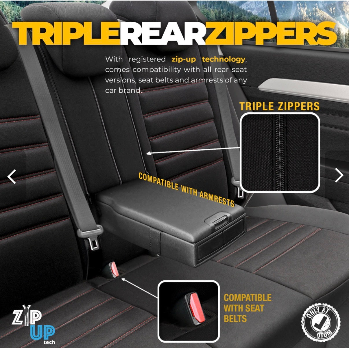 Premium Universal Seat Covers – Full Set Front & Rear – 7-Layer Comfort – Airbag Compatible black with red stitch