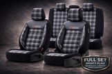 Eco Leather GTI Sports Seat Covers – Black with Grey Stitching – Full Set Front & Rear – Universal Fit