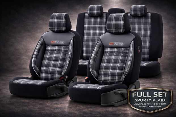 Eco Leather GTI Sports Seat Covers – Black with Grey Stitching – Full Set Front & Rear – Universal Fit