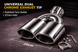 Universal Dual Chrome Exhaust Tailpipe Tip – Polished Twin Outlet 57mm Inlet