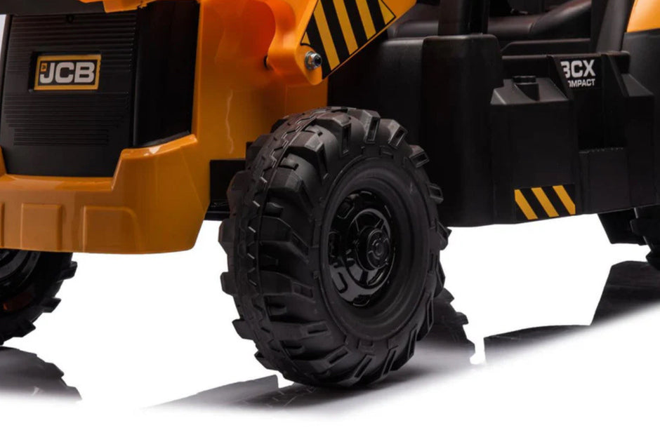 JCB 12 V Licensed Electric Ride-On Tractor with Loader & Backhoe – Yellow Construction Edition (by Onyx Kids)