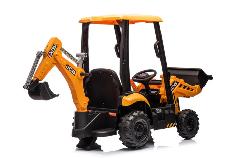 JCB 12 V Licensed Electric Ride-On Tractor with Loader & Backhoe – Yellow Construction Edition (by Onyx Kids)