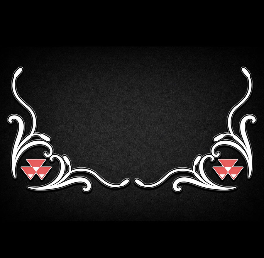 Massey Ferguson New Style SIDE WINDOW SWIRLS - PAIR Red & Silver