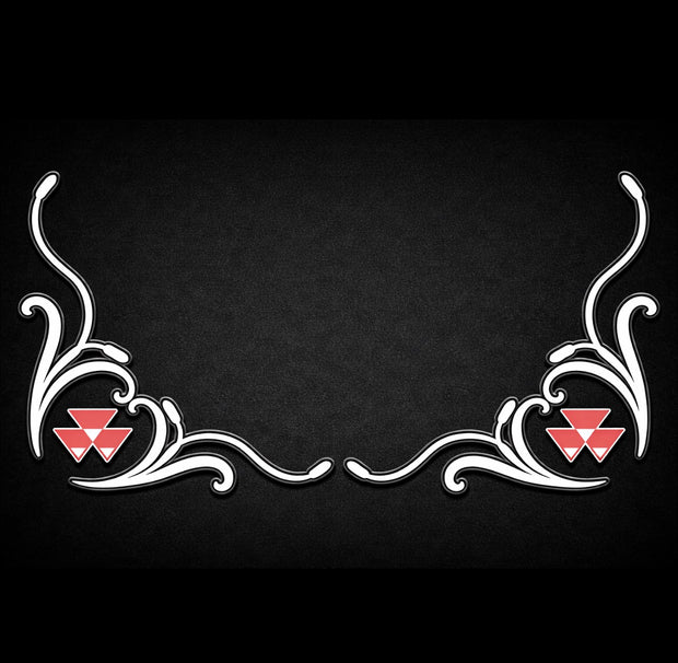 Massey Ferguson New Style SIDE WINDOW SWIRLS - PAIR Red & Silver