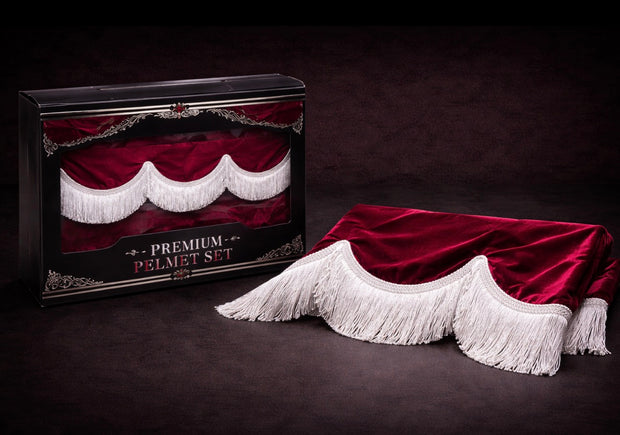 12cm PELMET ALCANTARA new RED (MAROON) with white fringes & Velcro