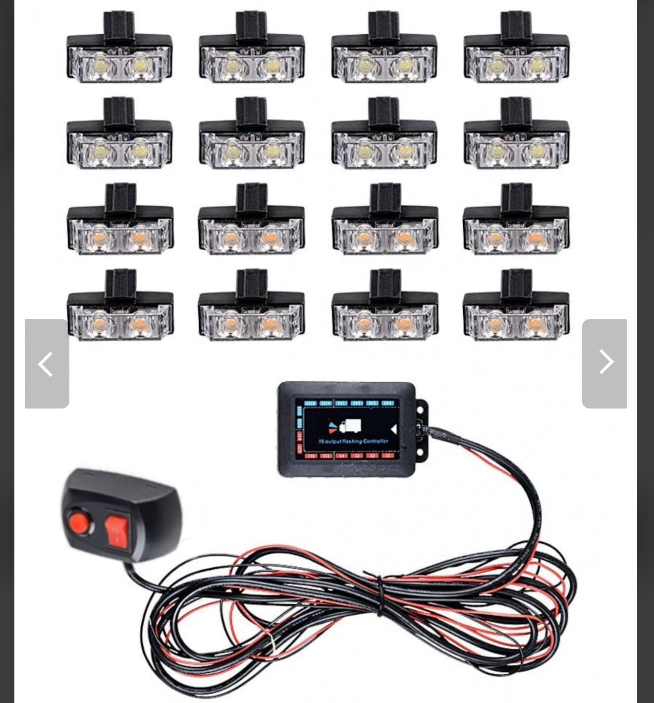 16 Piece LED Amber Strobe Light Kit with Controller – Emergency Flashing Lights 12V Universal Fit