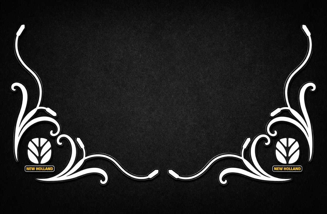 New Holland SIDE WINDOW SWIRLS - PAIR Black & White New Style