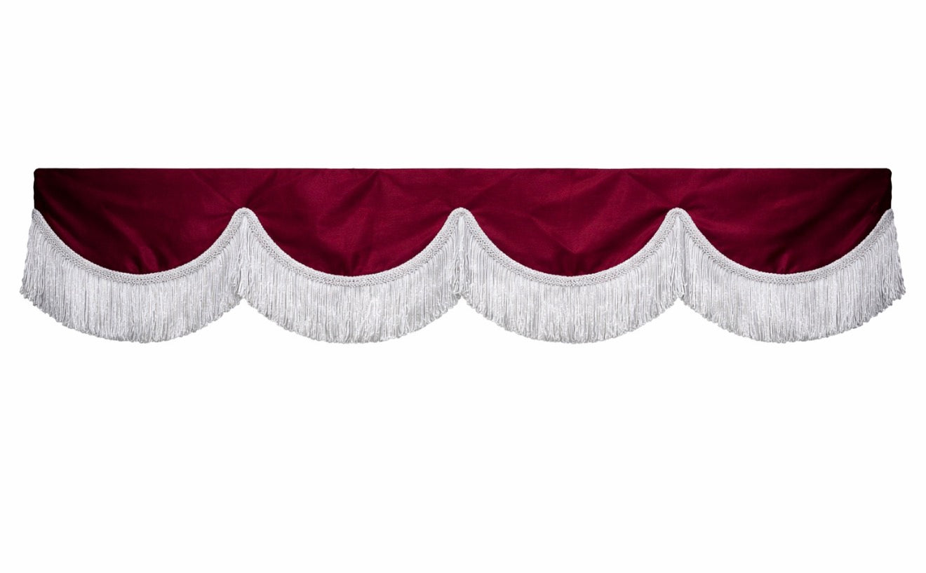 12cm PELMET ALCANTARA new RED (MAROON) with white fringes & Velcro