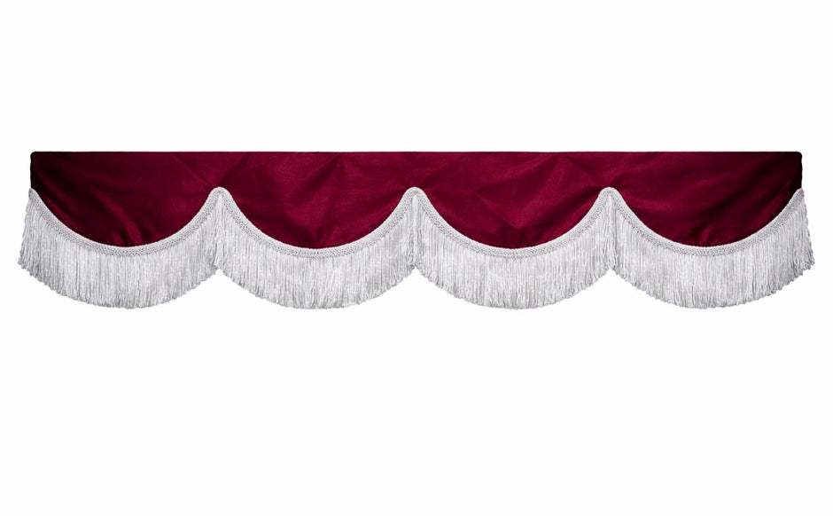 12cm PELMET ALCANTARA new RED (MAROON) with white fringes & Velcro