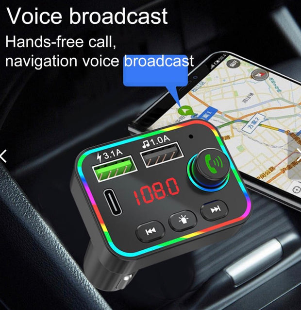 Bluetooth FM Transmitter HZ-BT-F4 – 12-24V Car Kit, Dual USB Charger 3.1A, RGB Backlight, Hands-Free Calling, 87.5–108MHz